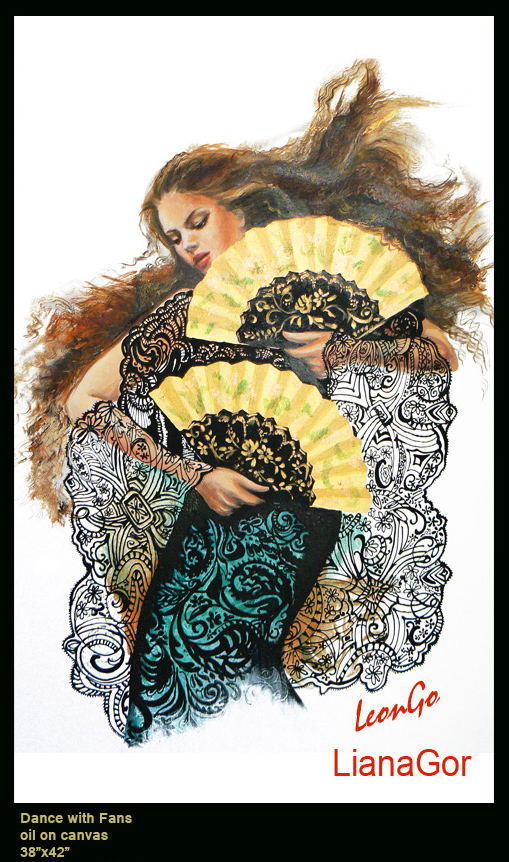 Liana Gor - Dance with Fans - Oil on Canvas